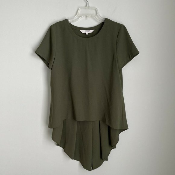 Crosby by Mollie Burch Green High Low Hem Short Sleeve Blouse Pleated Ba… - Picture 4 of 6